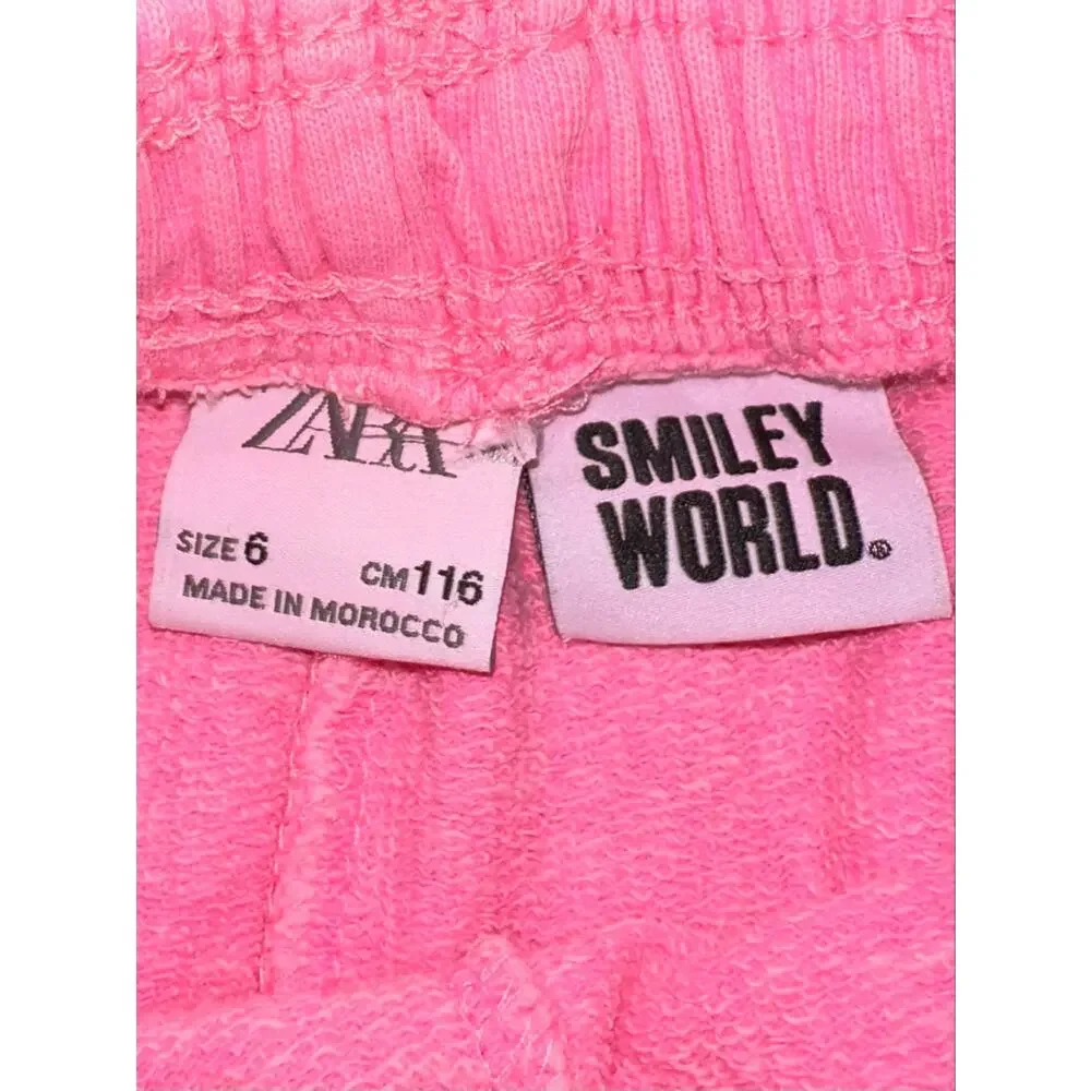 Zara Kids x Smiley World Neon Pink Sequin Smiley Face Cotton Shorts Size 6
